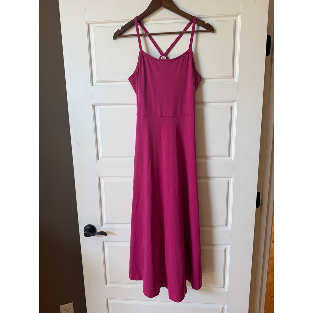 Pact Cactus Flower Pink Fit & Flare Midi Dress L Minimalist Sustainable